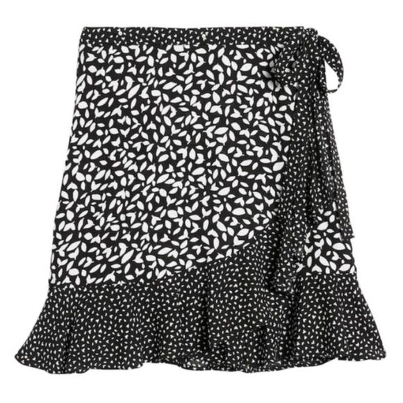 Banana Republic Ruffle Wrap Mini Skirt Ditzy Floral Size 4 Tie Boho NWT Black - Picture 2 of 12